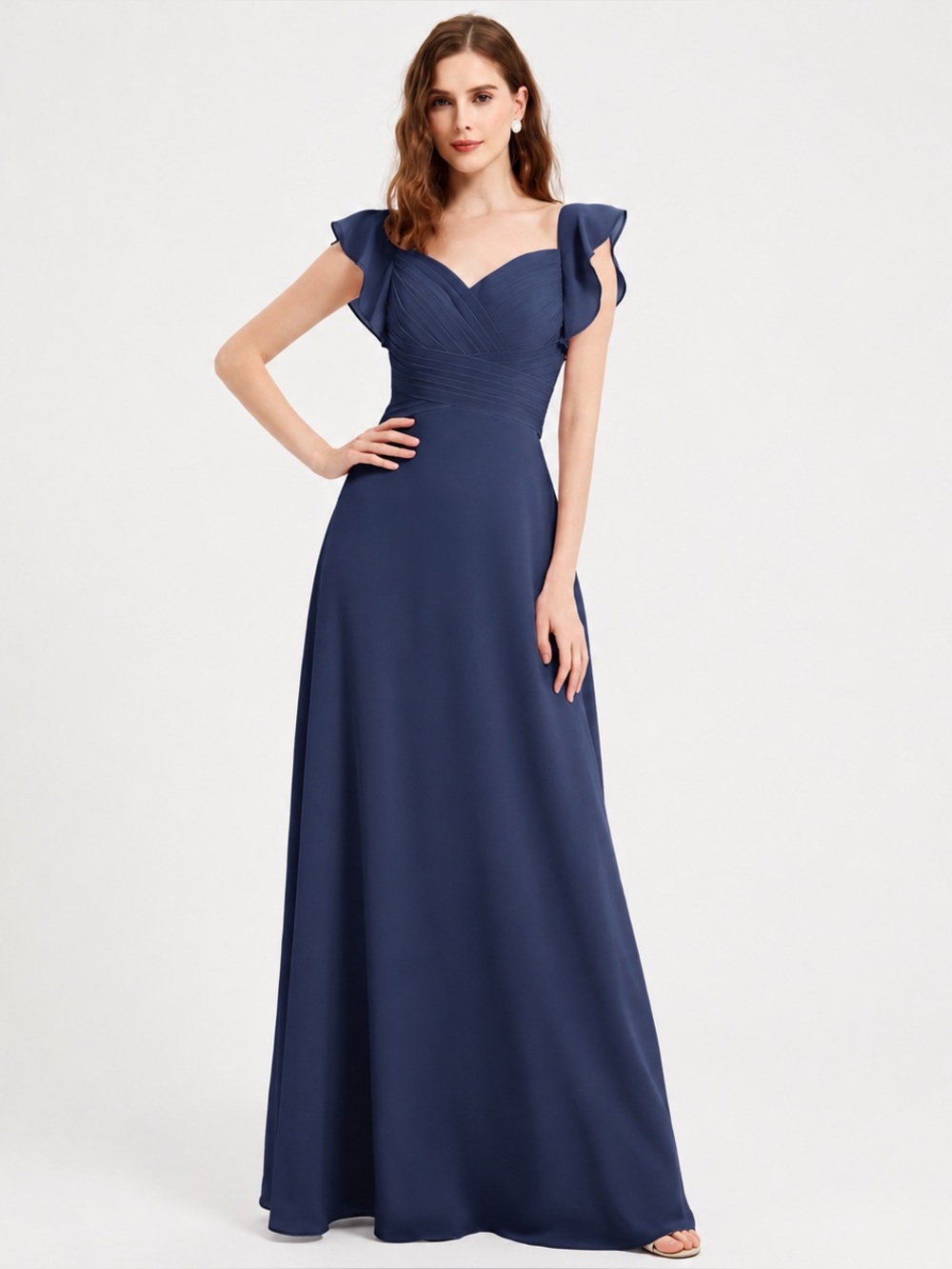 JJ’s House Navy Chiffon Formal Evening Dress Gown Ruffle Size 14 Wedding